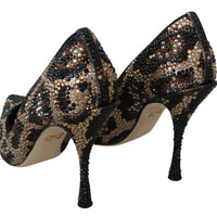 Brown Leopard Crystals High Heels Pumps Shoes