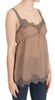 Brown Lace Spaghetti Strap Plunging Top Blouse