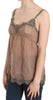 Brown Lace Spaghetti Strap Plunging Top Blouse