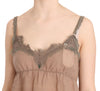 Brown Lace Spaghetti Strap Plunging Top Blouse