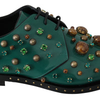 Green Leather Crystal Dress Broque Shoes