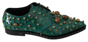 Green Leather Crystal Dress Broque Shoes