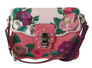 Pink Roses Patch Leather Shoulder Borse Lucia Bag