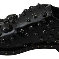 Black Leather Crystals Dress Broque Shoes