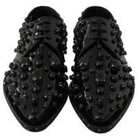 Black Leather Crystals Dress Broque Shoes