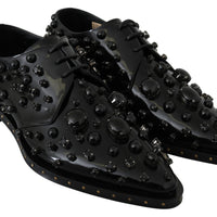 Black Leather Crystals Dress Broque Shoes