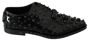 Black Leather Crystals Dress Broque Shoes