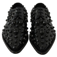 Black Leather Crystals Dress Broque Shoes