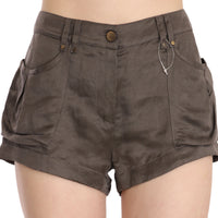 Brown Mid Waist Linen Micro Mini Shorts