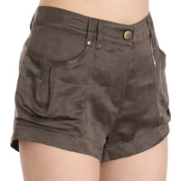 Brown Mid Waist Linen Micro Mini Shorts