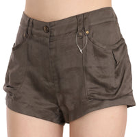 Brown Mid Waist Linen Micro Mini Shorts