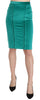 Green Solid Twill Knee Length Pencil Midi Skirt