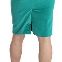 Green Solid Twill Knee Length Pencil Midi Skirt