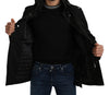 Black Solid Jacquard Coat Hooded Jacket