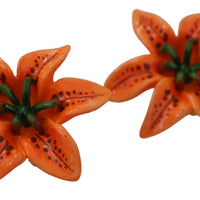 Gold Tone Lilium Flower Resin Clip-on Jewelry Earrings