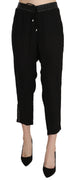 Black Polyester High Waist Cropped Trousers Pants