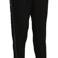 Black Polyester High Waist Cropped Trousers Pants
