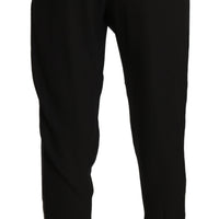 Black Polyester High Waist Cropped Trousers Pants