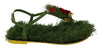 Green Leather Grass Floral Sandals Shoes