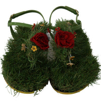 Green Leather Grass Floral Sandals Shoes
