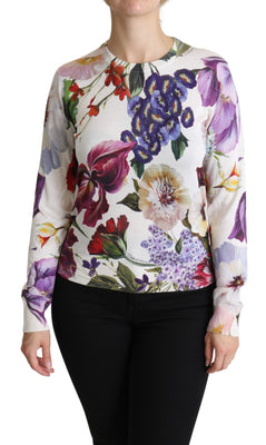 Floral Silk Crew Neck Pullover Sweater