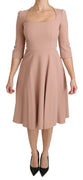 Pink 3/4 Sleeves A-line Viscose Dress