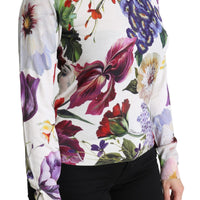 Floral Silk Crew Neck Pullover Sweater
