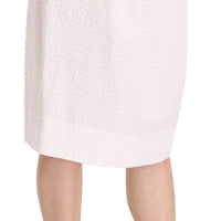 White Jacquard Plain Weave Stretch Midi Skirt