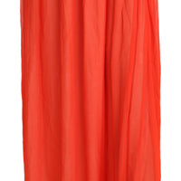 Orange Crepe Pleated Trapeze Viscose Maxi Skirt
