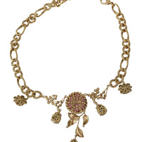 Gold Chain Flower Bouquet Crystals Embellished Necklace