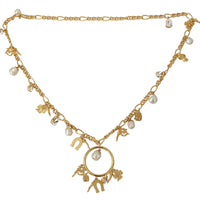 Gold Tone Horseshoe Pendants Crystal Faux Pearl  Necklace