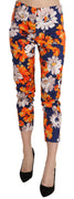 Blue Floral Print Skinny Slim Fit Trousers Pants