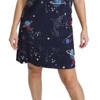 Blue Planets Print Shift Viscose Dress