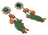 Gold Tone Filigree Cactus Crystal Drop Clip On Earrings