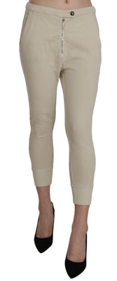 Beige Mid Waist 100% Cotton Skinny Cropped Pants