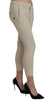 Beige Mid Waist 100% Cotton Skinny Cropped Pants