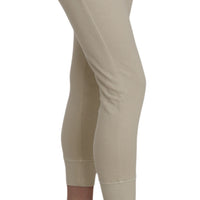 Beige Mid Waist 100% Cotton Skinny Cropped Pants