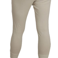 Beige Mid Waist 100% Cotton Skinny Cropped Pants