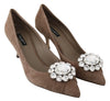 Brown Suede Crystals Heels Pumps Shoes