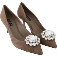 Brown Suede Crystals Heels Pumps Shoes