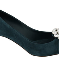 Blue Suede Crystals Heels Pumps Shoes