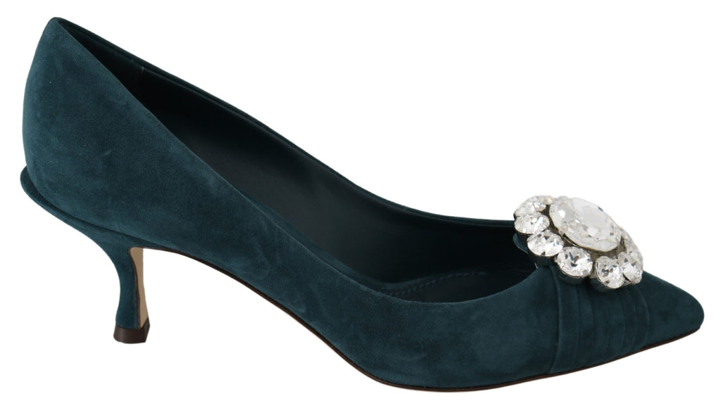 Blue Suede Crystals Heels Pumps Shoes