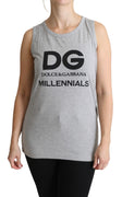 Gray DG Print Cotton Round Neck Tank Tops