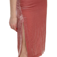Pink Lace Spaghetti Strap Side Slit Shift Midi Dress