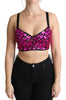 Black Bustier Fuchsia Crystal-Embellished Cropped Top