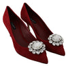 Red Suede Clear Crystals Heels Pumps Shoes