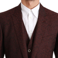 Maroon Brocade 3 Piece Wool MARTINI Suit