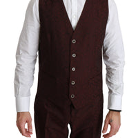 Maroon Brocade 3 Piece Wool MARTINI Suit