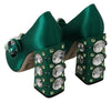 Green Silk Mary Janes Crystal Pumps Shoes