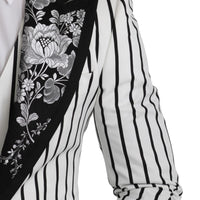 Black Striped Floral 3 Piece White Suit